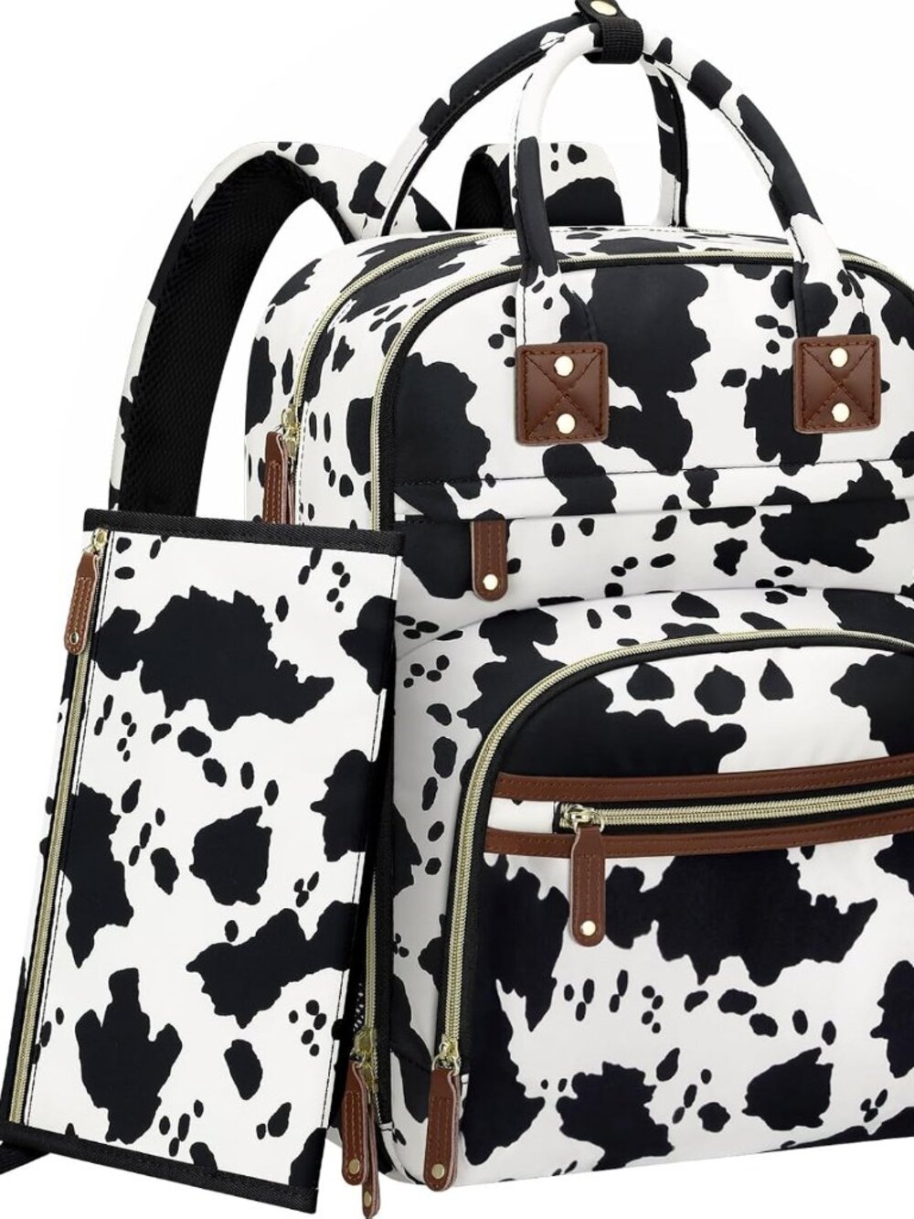 Diaper Bag Backpack for Women with Changing Pad Cow Print